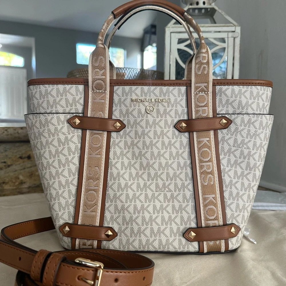 New MK Maeve Signature Logo Small Convertible Open Tote Bag - Picture 1 of 8